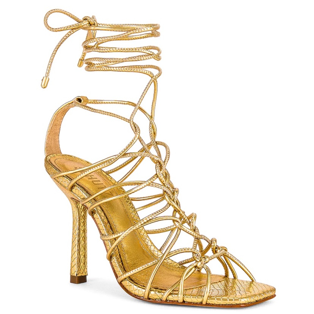 Schutz Heyde Gold Tie-Up Sandals